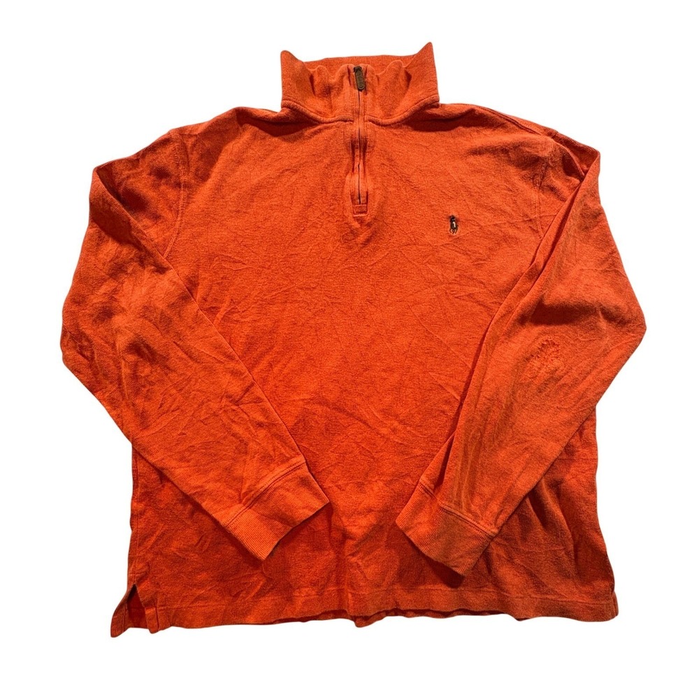 Polo Ralph Lauren Quarter Zip Pullover Mens L Orange Estate Rib Cotton Sweater